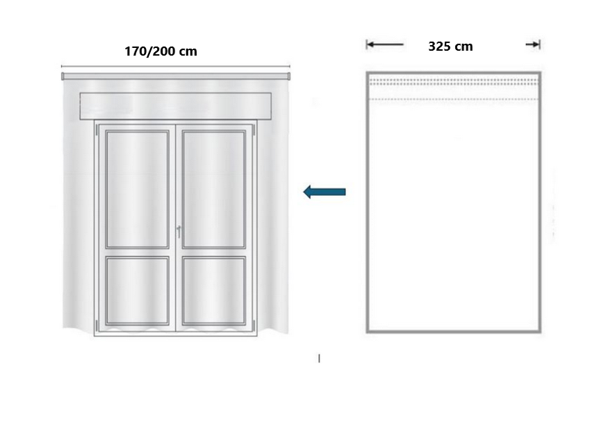 Voilage avec galon fronceur et Ruflette personnalisé - tissu uni effet lin blanc, compatible avec rails de 170/200 cm, hauteur de 180 à 325 cm