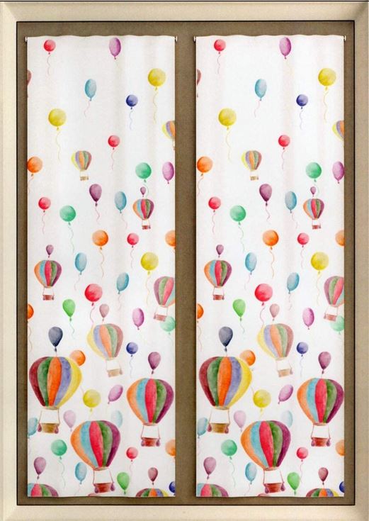 Paire de voilages vitrages pour chambres – tailles 60×150 cm et 60×240 cm – longueur personnalisée – motif montgolfières
