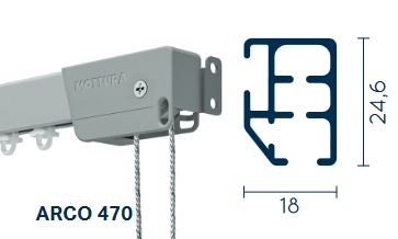 Rail MOTTURA ARCO 470 en aluminium pour rideaux froncés moyens et mi-lourds – Sur mesure – Art. 201