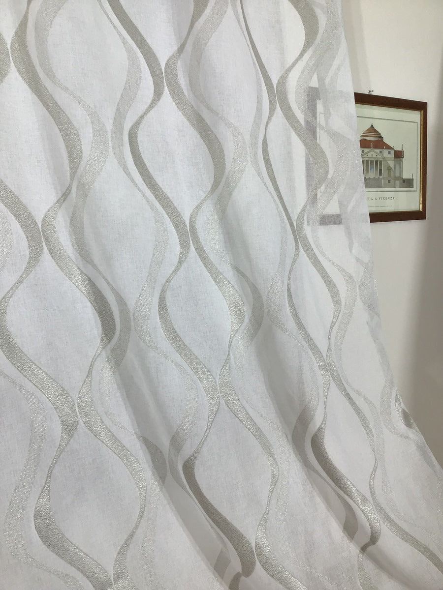 Voilage à oeillets - 1 panneau blanc/taupe - tissu fil coupé - largeur maxi 200 cm hauteur de 180 à 280 cm - rideaux salon chambre.