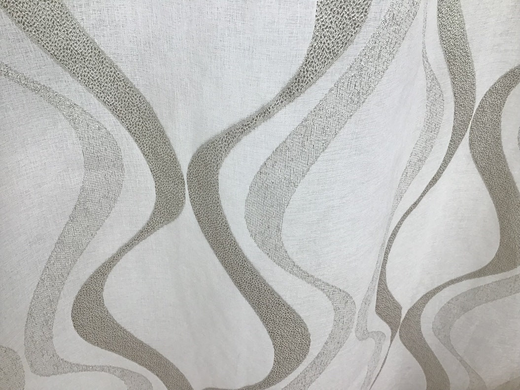 Voilage à oeillets - 1 panneau blanc/taupe - tissu fil coupé - largeur maxi 200 cm hauteur de 180 à 280 cm - rideaux salon chambre.