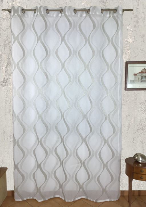 Voilage à oeillets - 1 panneau blanc/taupe - tissu fil coupé - largeur maxi 200 cm hauteur de 180 à 280 cm - rideaux salon chambre.