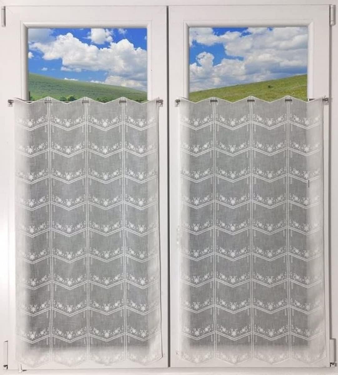 Voilage vitrage brise bise - tissu effet lin brodé blanc - largeur 45/60/90 longueur sur mesure - art.708