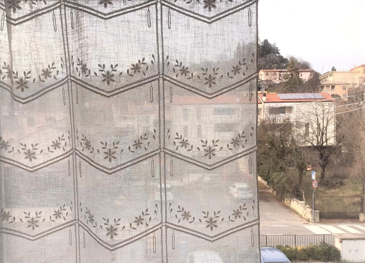 Voilage vitrage brise bise - tissu effet lin brodé blanc - largeur 45/60/90 longueur sur mesure - art.708