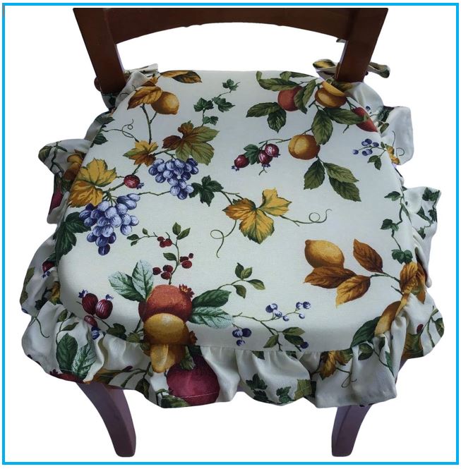 Galettes de chaise de cuisine sagomés avec volants – Lot de 4/6 coussins en coton lavables