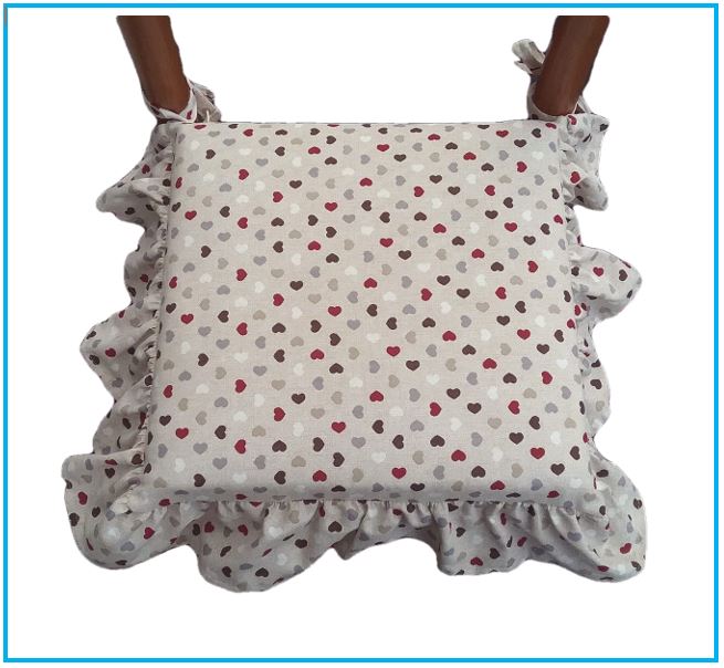  Galettes de chaise à volants – Lot de 6 coussins en coton lavables - coloris beige