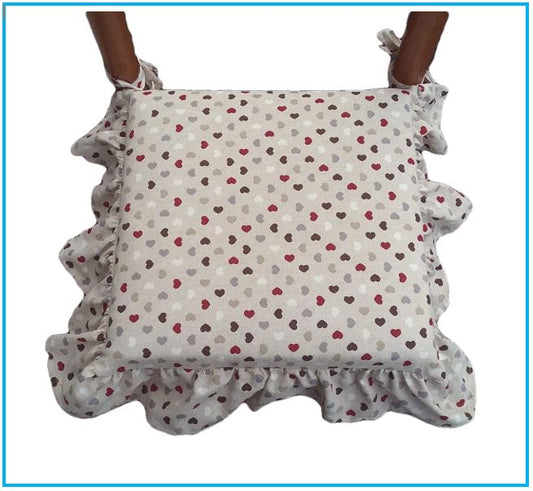  Galettes de chaise à volants – Lot de 6 coussins en coton lavables - coloris beige
