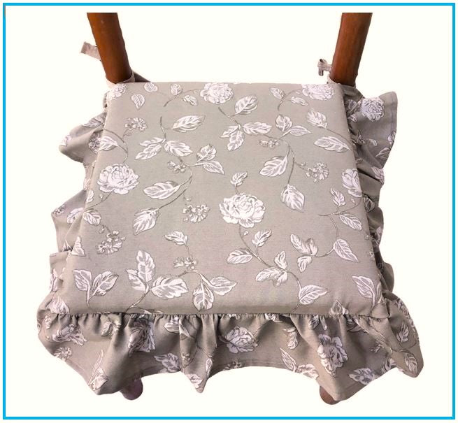 Galettes de chaise à volants – Lot de 6 coussins en coton lavables - coloris taupe