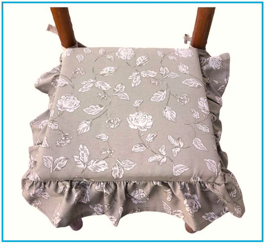 Galettes de chaise à volants – Lot de 6 coussins en coton lavables - coloris taupe
