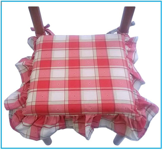  Galettes de chaise à volants – Lot de 4 coussins en coton lavables - coloris rouge