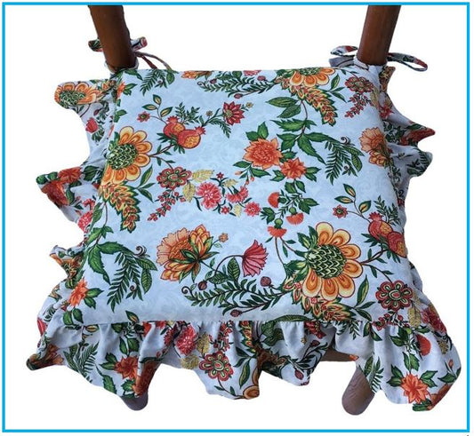 Galettes de chaise à volants – Lot de 4 coussins en coton lavables - couleur multicolore