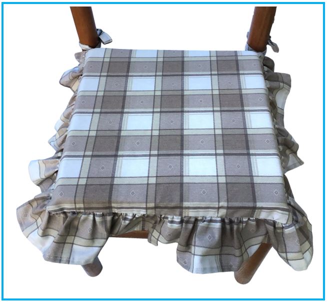 Galettes de chaise à volants – Lot de 6 coussins en coton lavables - couleur taupe - art.102