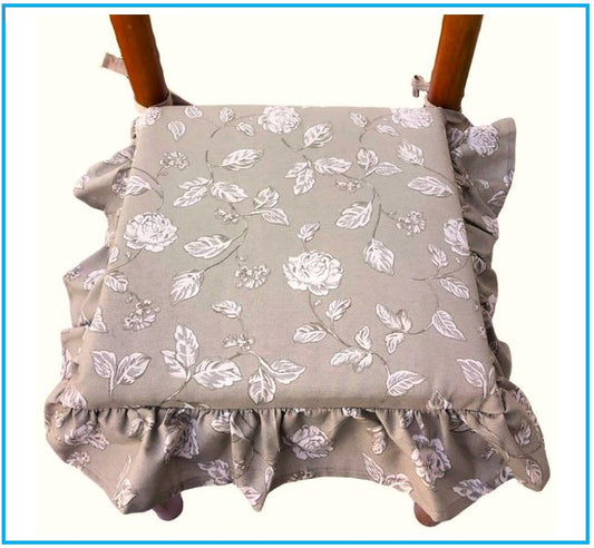 Galettes de chaise à volants – Lot de 4 coussins en coton lavables - coloris taupe