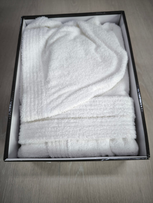 Accappatoio in cotone con cappuccio e tasca per uomo e donna-bianco