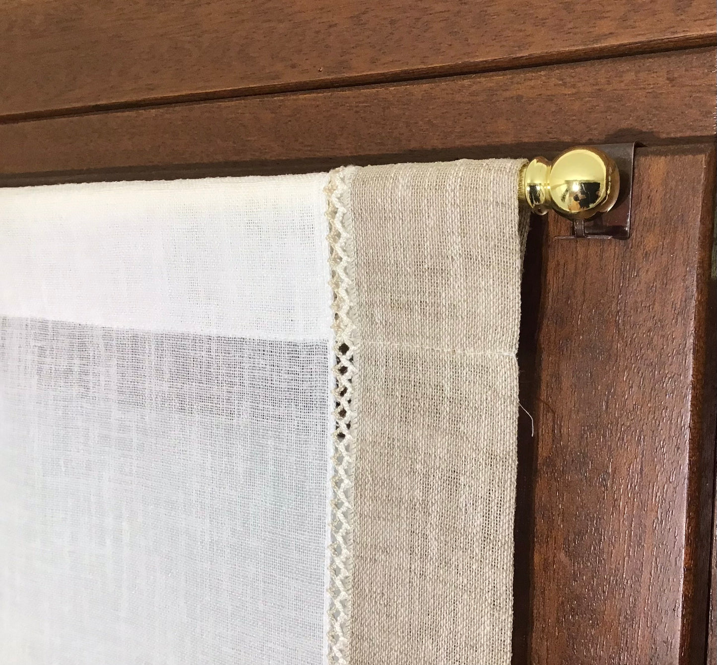 Voilage vitrage – passe-tringle – sur mesure de 30 à 90 - longueur sur mesure, largeur de 30 à 90, tissu effet lin blanc avec bord latéral en corde, longueur personnalisée art.603