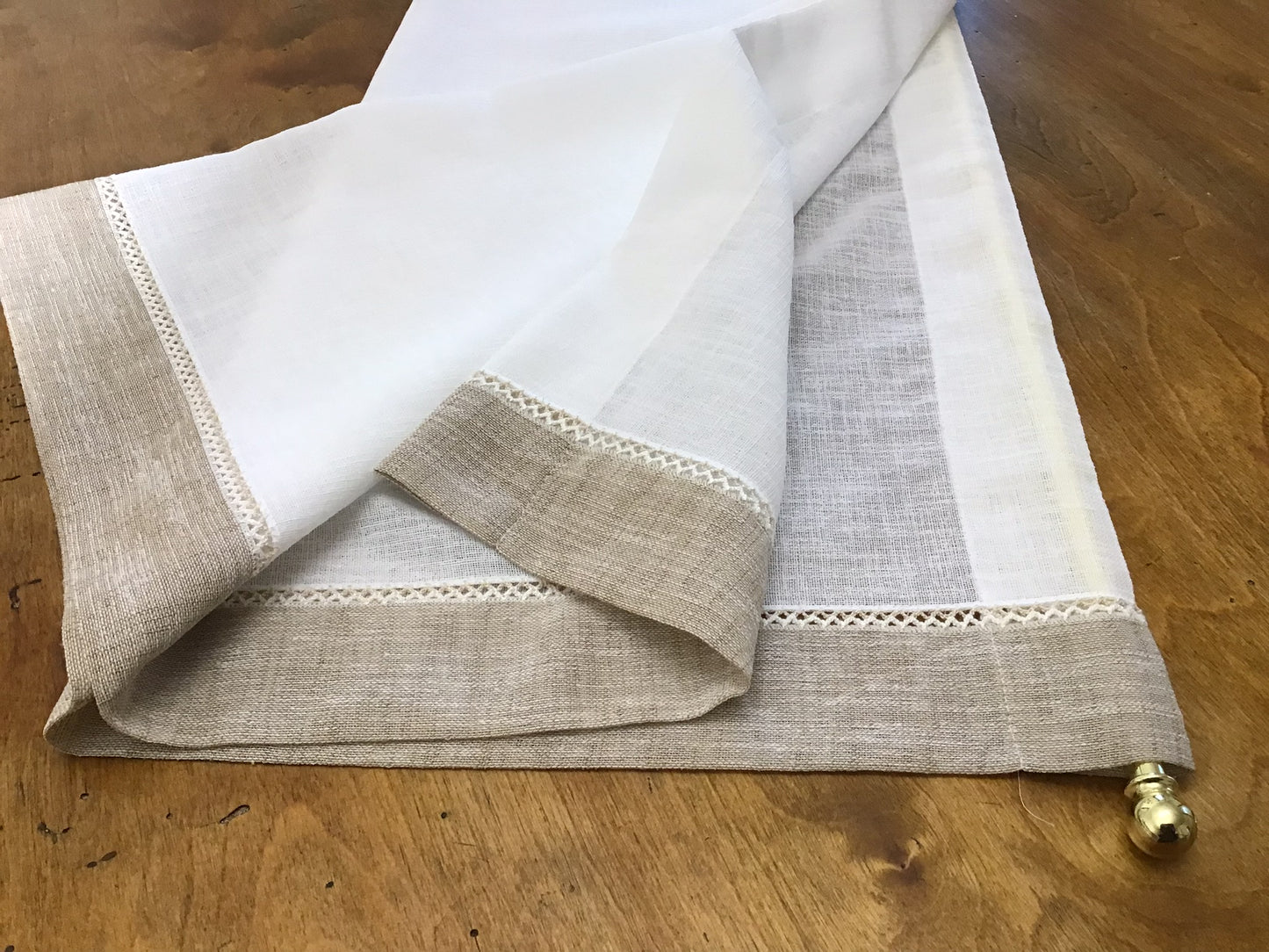 Voilage vitrage – passe-tringle – sur mesure de 30 à 90 - longueur sur mesure, largeur de 30 à 90, tissu effet lin blanc avec bord latéral en corde, longueur personnalisée art.603