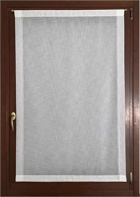 Voilage vitrage – effet lin blanc – passe-tringle – sur mesure de 30 à 120 - tissus effet lin blanc longueur sur mesure art.sonia-art.600
