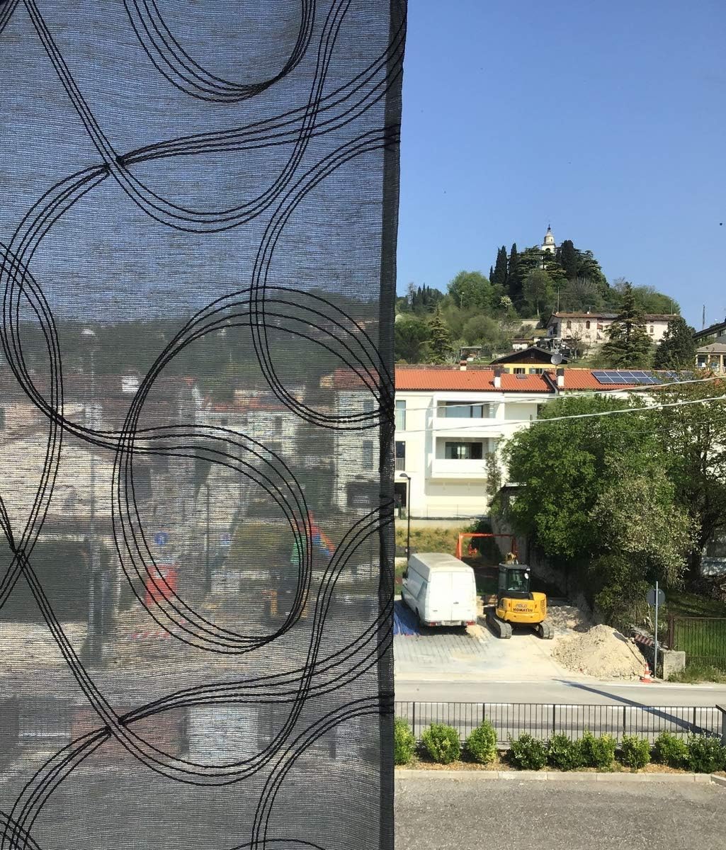 Voilage à œillets brodés – 1 panneau blanc/gris – Largeur 200 cm, Hauteur de 180 à 280 cm – Salon et Chambre – Art Tebe