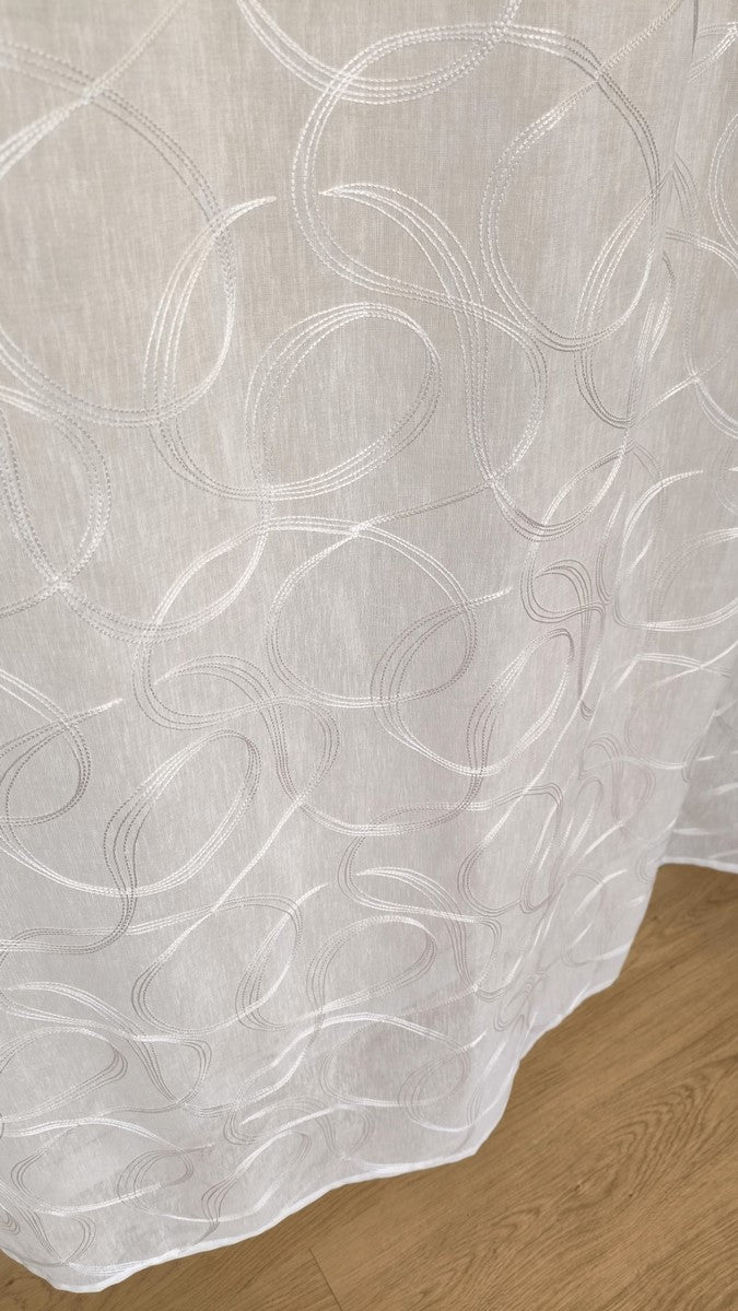 Voilage à œillets brodé – 1 panneau blanc – Largeur 200 cm, Hauteur de 180 à 280 cm – Salon et Chambre – Art Tebe