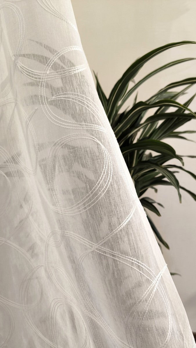 Voilage à œillets brodé – 1 panneau blanc – Largeur 200 cm, Hauteur de 180 à 280 cm – Salon et Chambre – Art Tebe