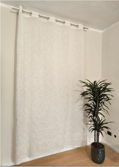 Voilage à œillets brodé – 1 panneau blanc – Largeur 200 cm, Hauteur de 180 à 280 cm – Salon et Chambre – Art Tebe