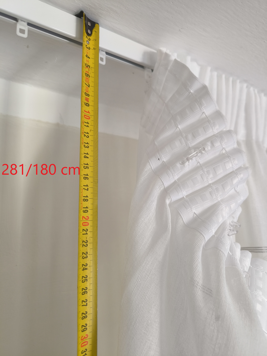 Voilage avec galon fronceur et Ruflette personnalisé – Tissu brodé blanc/gris, compatible avec rails de  140/170 cm, hauteurs 180 à 281 cm – art. Tebe