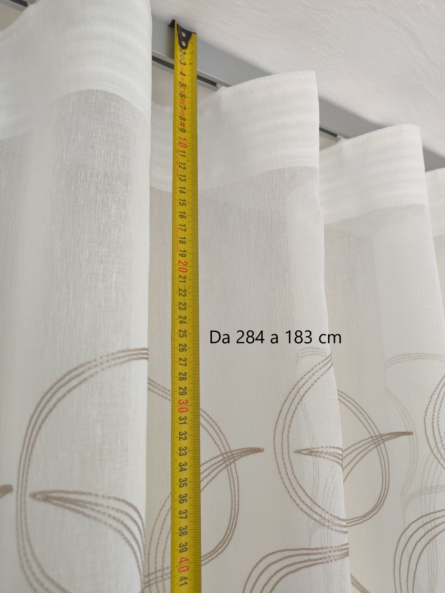 Voilage Wave sur mesure avec rail complet – Largeur 150 cm avec rail inclus - Tissu brodé blanc/beige art.tebe