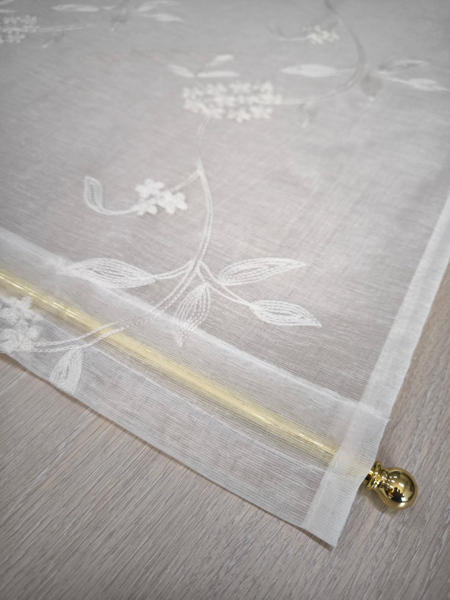 Paire de voilages vitrage sur mesure Largeur 65 cm | Couleur Blanc | Art. fleurs de sureau