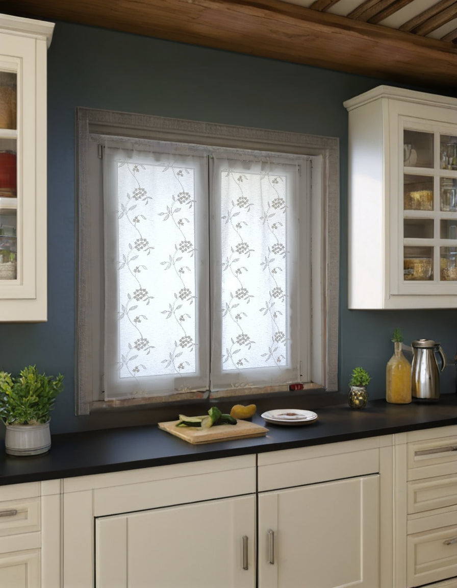 Paire de voilages vitrage sur mesure Largeur 65 cm | Couleur Blanc | Art. fleurs de sureau