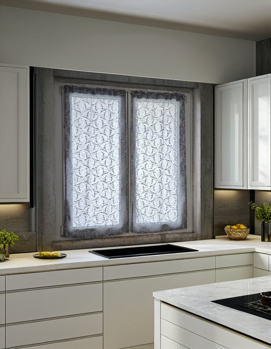 Paire de voilages vitrage sur mesure  | Largeur 65-90 cm | Couleurs disponibles : Lin et Gris | Art. Giulia