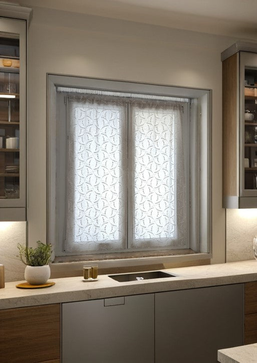 Paire de voilages vitrage sur mesure  | Largeur 65-90 cm | Couleurs disponibles : Lin et Gris | Art. Giulia