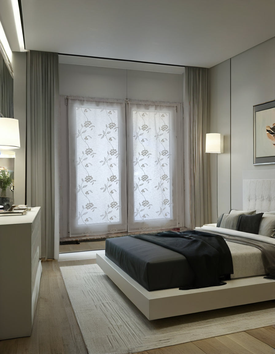 Paire de voilages vitrage sur mesure Largeur 65 cm | Couleur Blanc | Art. fleurs de sureau