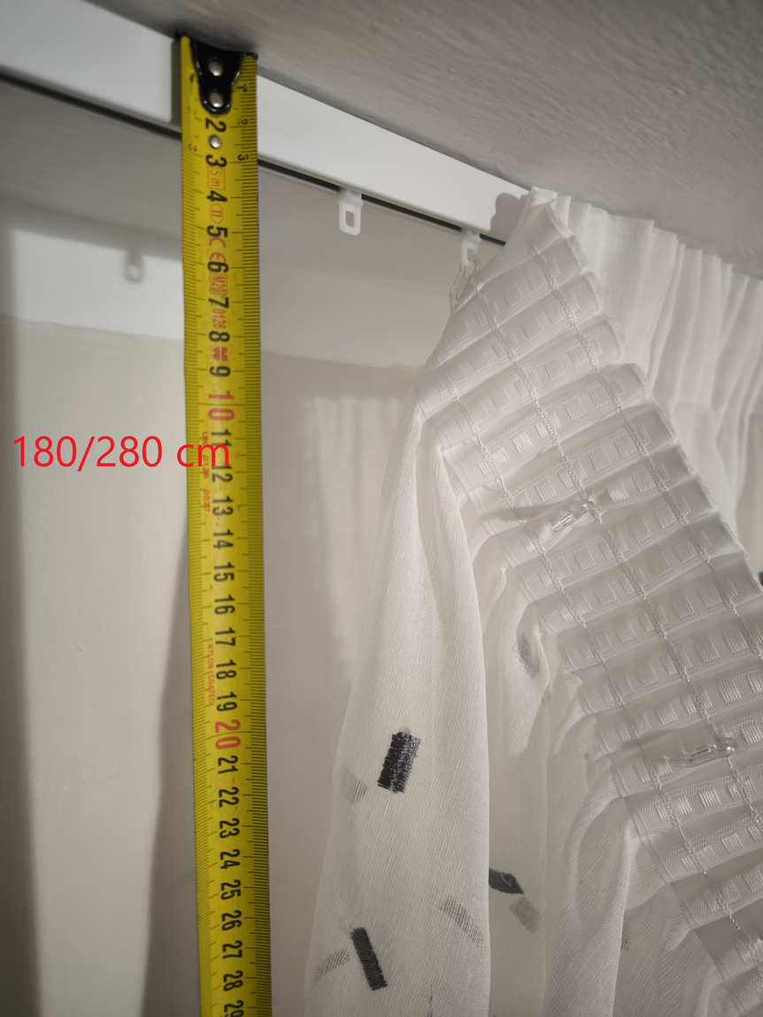 Voilage avec galon fronceur et Ruflette personnaliseè - Tissu blanc avec broderie grise, compatible avec rails de 140/170 cm, Hauteur de 180 à 280 cm - Isabel