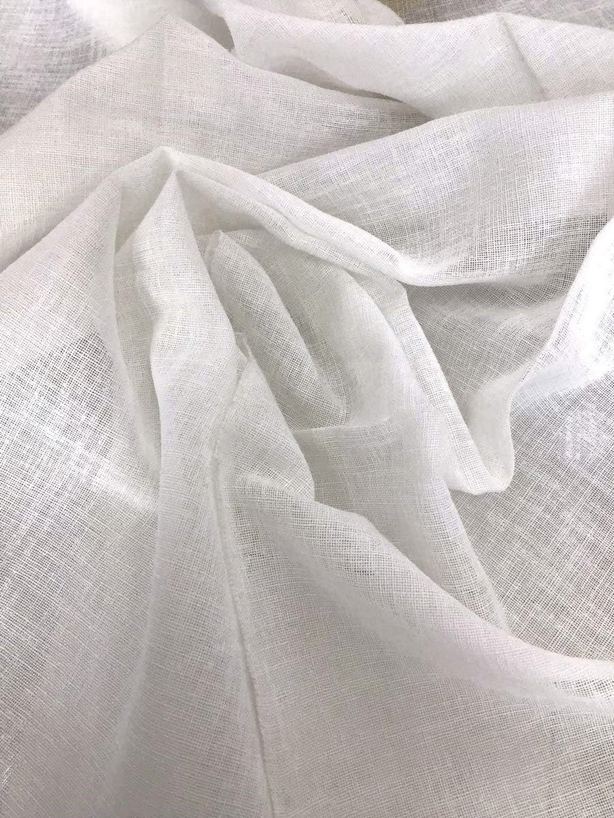 Tessuto Effetto Lino Bianco Naturale in Poliestere.