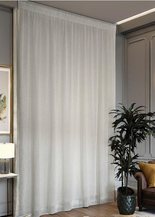 Voilage avec galon fronceur et Ruflette personnalisé  - Tissu uni effet lin blanc, compatible avec rails de 130/160 cm, hauteur de 180 à 325 cm -
