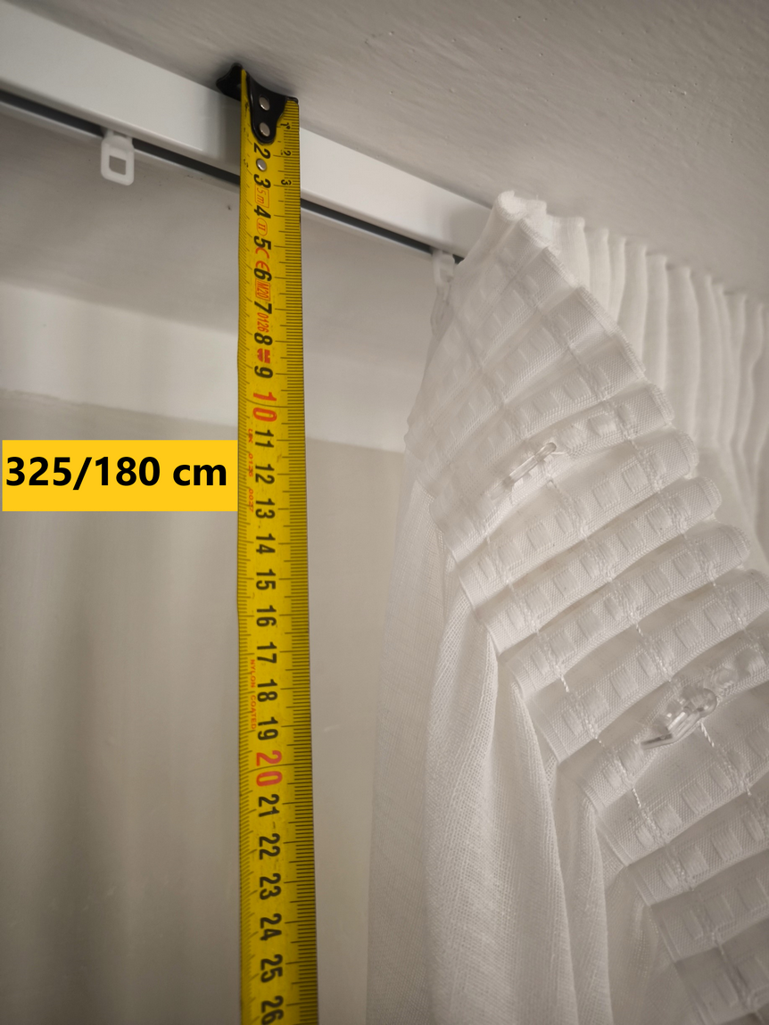 Voilage avec galon fronceur et Ruflette personnalisé - tissu uni effet lin blanc,compatible avec rails de  150/180 cm, hauteur de 180 à 325 cm
