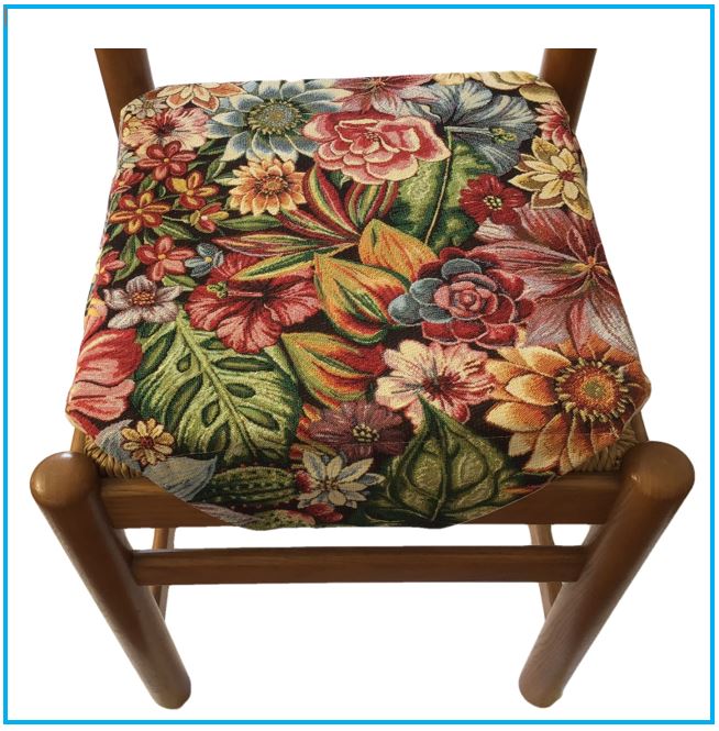 Galettes de chaise à rabats de cuisine - Set 4/6 Coussins - Tissu Gobelin - art.flowers
