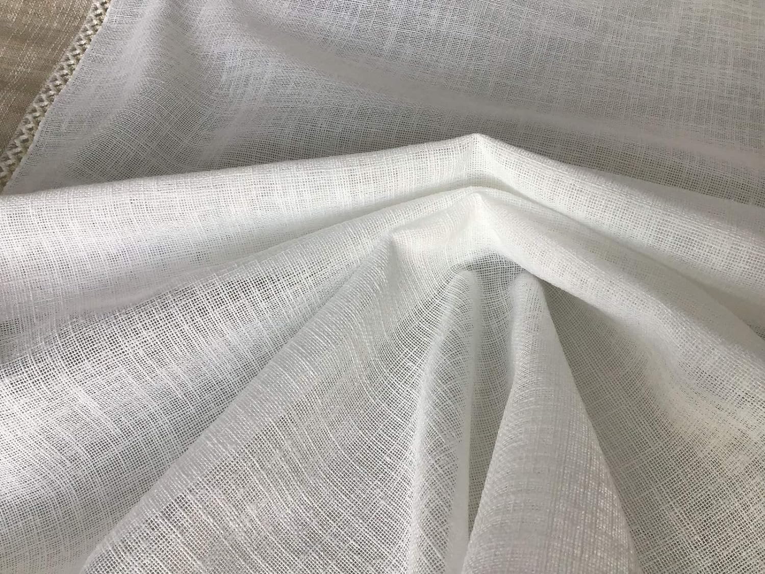Tessuto tenda vetro bianco naturale effetto lino con bordo corda