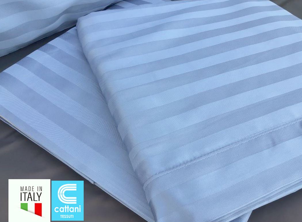 Parure de lit double maxi en satin pur coton - Couleur bleu avion